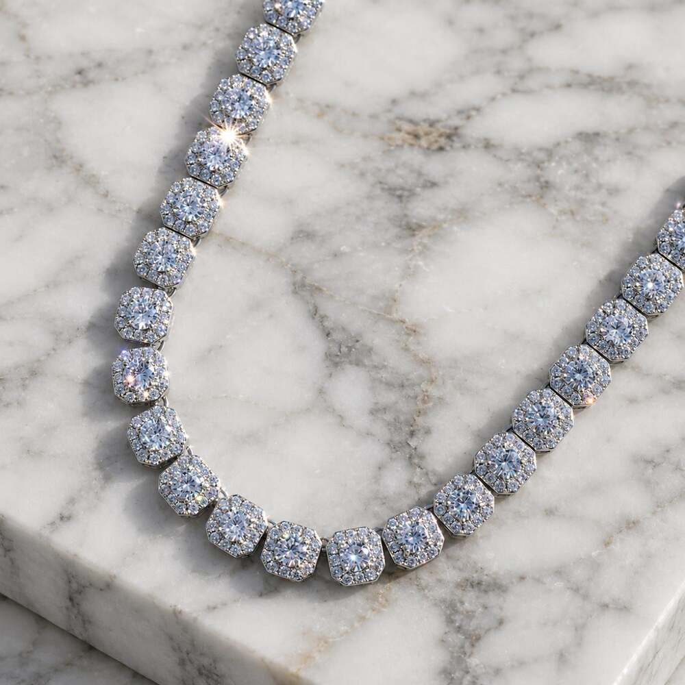 Silver 10mm Square Cluster Tennis Chain – 20 Inch